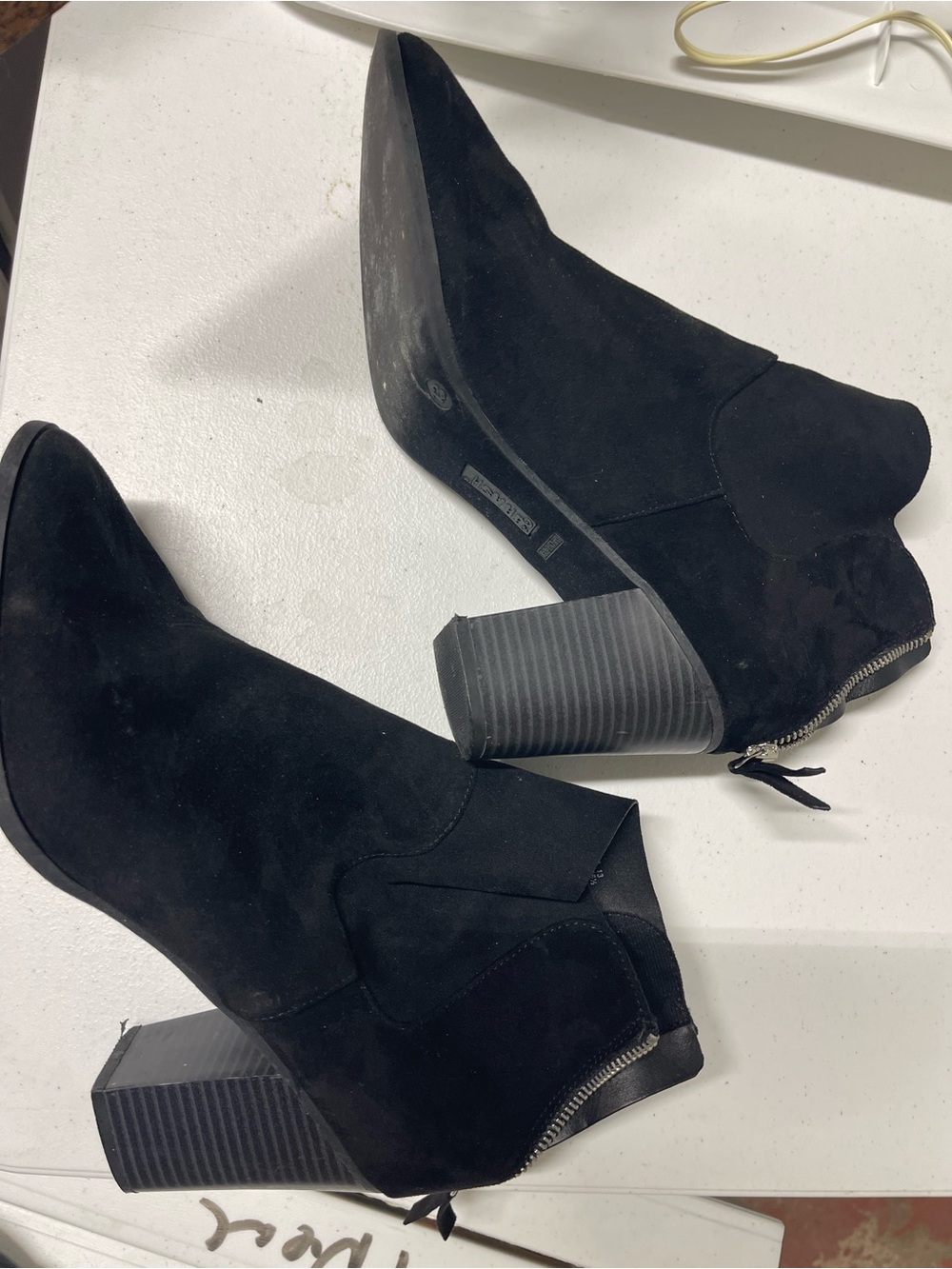 Brash Black Suede Ankle Booties with Block Heel
